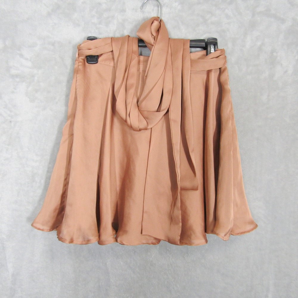 Free People Kas Skirt Mini Small Chiffon Skater Tie Flowy Brown Party Cocktail